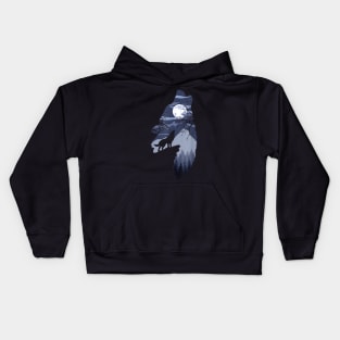 Forest with Full-Moon and Cliff Of Silhouette Howling Wolf Kids Hoodie